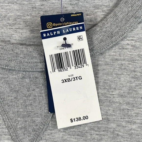 Polo Ralph Lauren The RL Fleece Sweatshirt Men 3XB Big Heather Grey Pony NWT